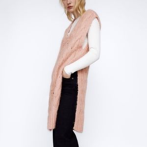 Zara Pink cable knit vest long slit sz S